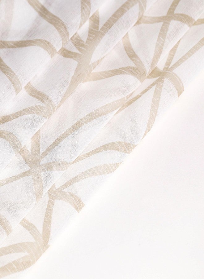L.Z.E White Beige Sheer Curtains 84 Inches Long 2 Panels Set, Linen Look Transparent Geometric Patterned Curtains for Living Room Bedroom, See-Through Abstract Printed Window Drapes with Grommet - Image 4